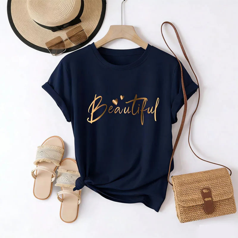Women's Cotton T-Shirt "Beautiful" – Minimalist Summer Tee