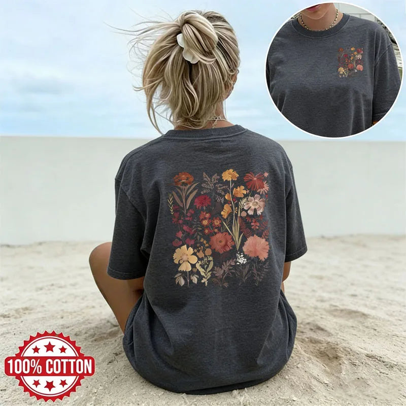 Women's Floral Graphic Cotton Tee – Minimalist Streetwear