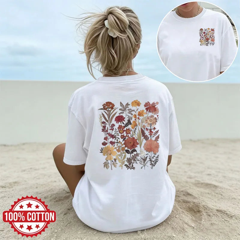 Women's Floral Graphic Cotton Tee – Minimalist Streetwear
